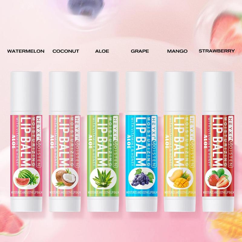 Fruit Flavor Lip Balm Set, 6 Counts set Moisturizing Lip Balm, Hydrating Lip Stick, Plumping Lip Care Stick for Girls & Women