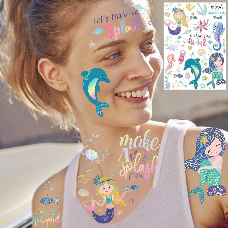 Cartoon Mermaid Pattern Temporary Tattoo Sticker, 96pcs set  Funny Waterproof Fake Tattoo Sticker, Body Art Sticker for Kids & Adults