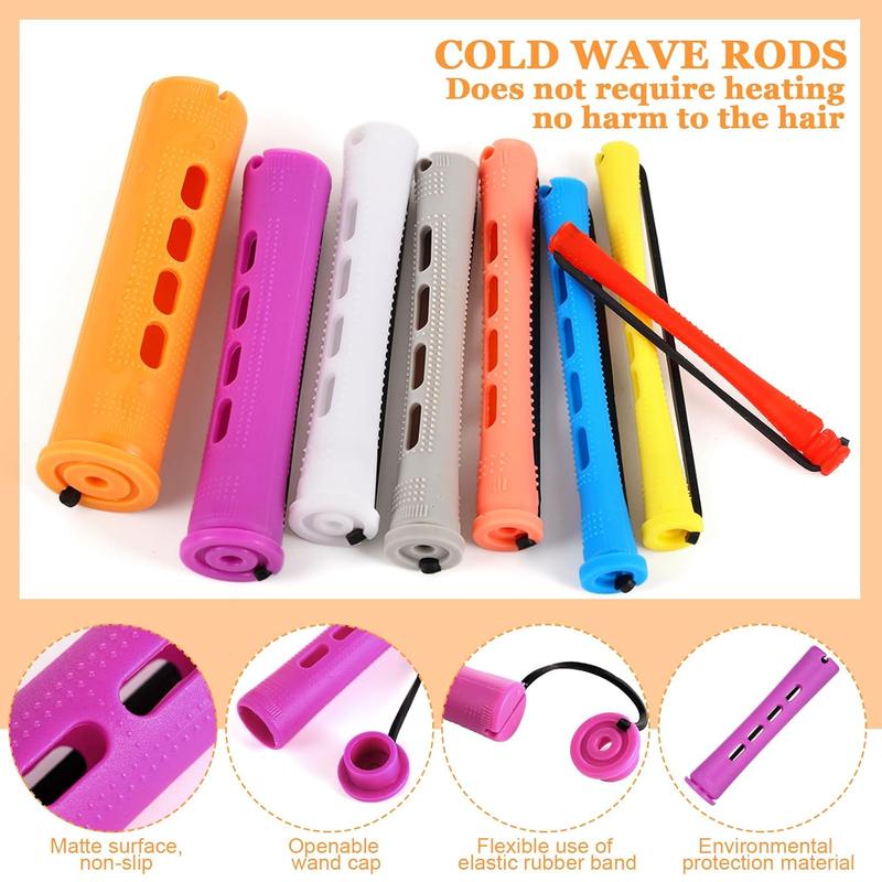 60  Perming Rods Set - 8 Sizes Cold Wave Rollers with Rat Tail Combs, Clips for Long and Short  Hair Styling, Hairdressing Kit