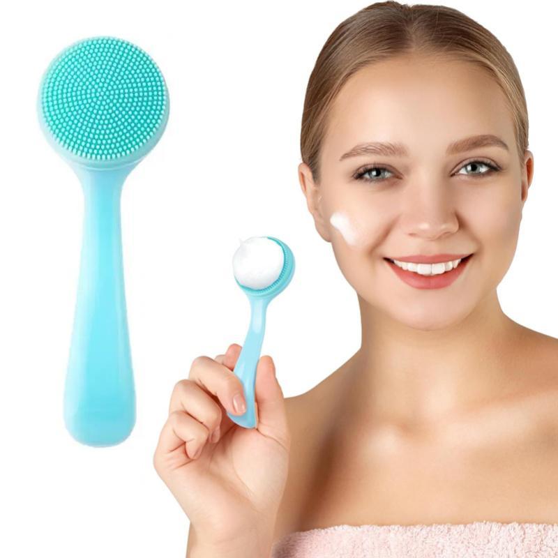 Portable Double Sided Silicone Facial Scrubber, Facial Cleaning Brush, Long Handle Face Exfoliator Massage Brush, Shower Cleaning Brush for Women Men, Blush Silicone Face Brush, Face Wash Skin Care Tools, Cosmetic Makeup Tools Beauty Gifts