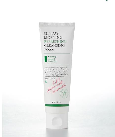 [AXIS-Y Official Shop] Sunday Morning Refreshing Cleansing Foam 120ml, Vegan, K-Beauty, Korean Cleanser, Skincare, Moisturizing, All Skin Types, Cleansing, Soothing, Oil Control, Fragrance Free, Paraben Free, Hydrating, Centella Asiatica, Calendula