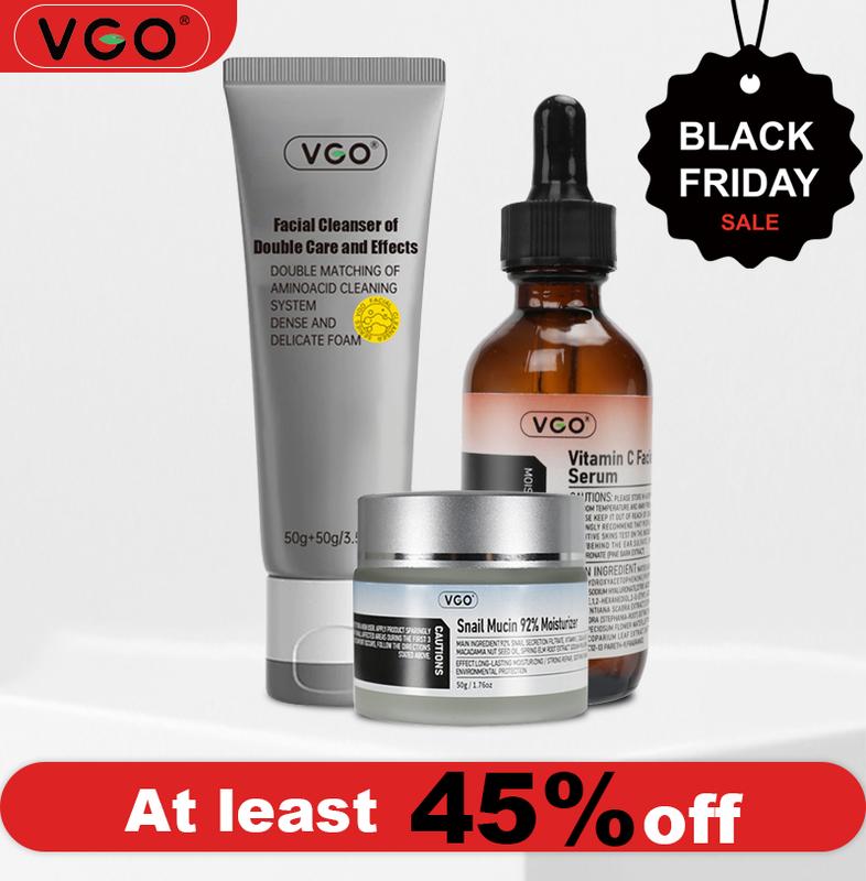 VGO-- Vitamin C Facial Serum + Snail Mucin 92% Moisturizer + Double Barrel Cleanser