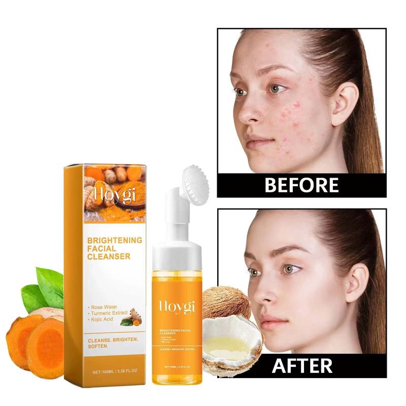 Hoygi Turmeric Kojic Acid Foaming Facial Cleanser and Silicone Brush, Facial Wash, Facial Cleansing, Gentle Comfort, Balm, Skin Repair, Skincare