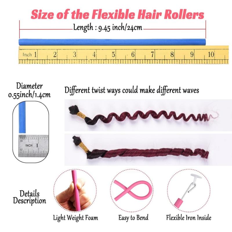 9.5inch 6pcs Heatless hair curler  Hair Rollers Perm Rods Flexible Curlers Soft Foam Curls Tool Salon Styling Haircare