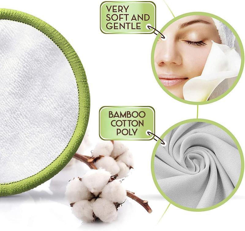 30 Pack Reusable Makeup Removal Pads -30 Pack White Reusable Cotton Rounds with Laundry Bag - Soft Black Reusable Cotton Makeup Remover Pads for Face Pads (Green) Cosmetic