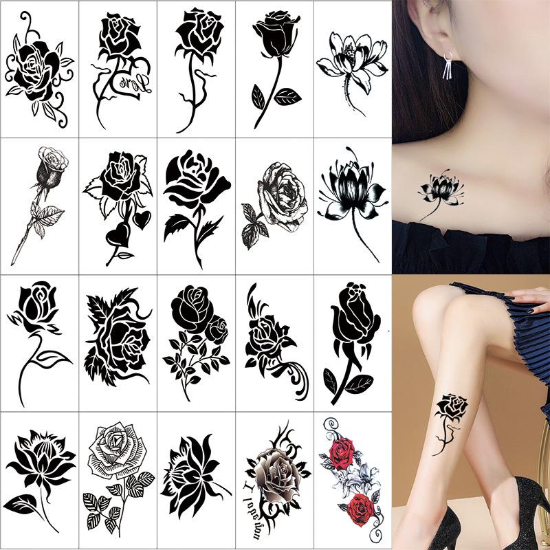 Tattoo stickers, multicoloured, black, flowers, roses, butterflies, cover scars,Stickers to cover the scars