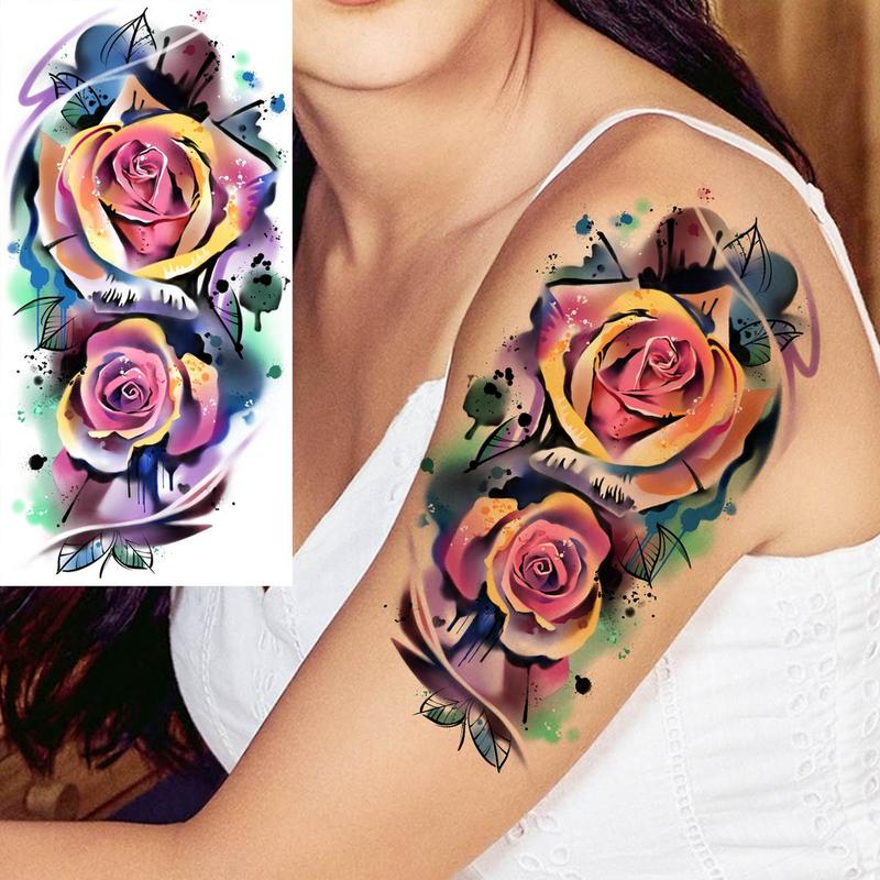 1 Sheet 3D Rose Flower Pattern Temporary Tattoo Sticker, Temporary Tattoos Small Stickers 3D Rose Flower Fake Tattoos for Girls, Christmas Gift