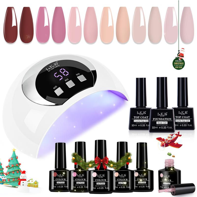 LKENail 6 Colors Gel Soak off Gel Nail Beginner Kit with UV Light Base and Matte Glossy Top Coat Nail Gel Polish Soak off Manicure Accessory Tools DIY Home Gifts nail polish