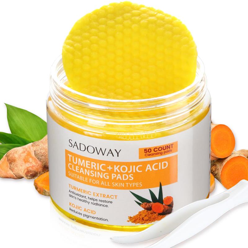 SADOWAY Turmeric Kojic Acid Cleansing Pads: 50PCS Turmeric Kojic Acid Pads Cleansing and Exfoliation Helps for Balance Skin Oil Skincare Skin Repair Comfort