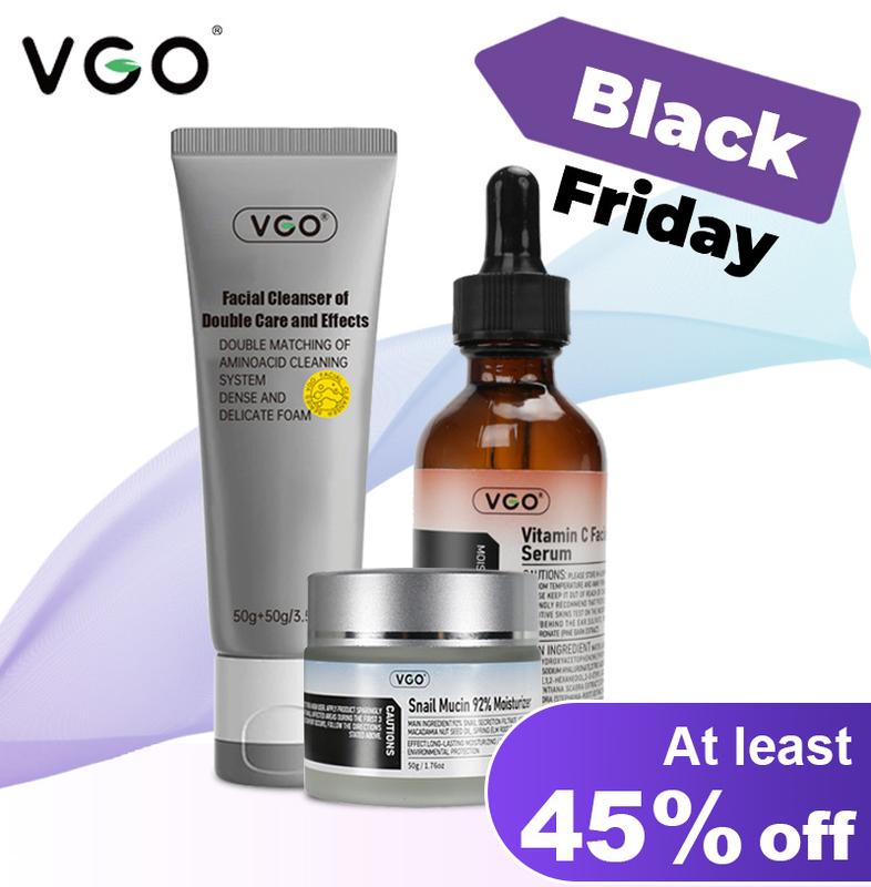 VGO Vitamin C Facial Serum + Snail Mucin 92% Moisturizer + Double Barrel Cleanser