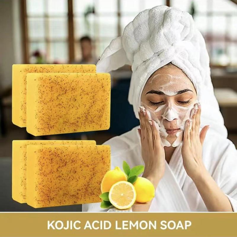 Lemon Turmeric & Kojic Acid Soap Bar, Face & Body Wash, Dark Spot Reducer, Daily Skin Cleanser Sets for Acne-prone Skin, Moisturizing Gentle Kojic Acid Soap Bar Set with Soap Saver Bags, Halloween, Fall