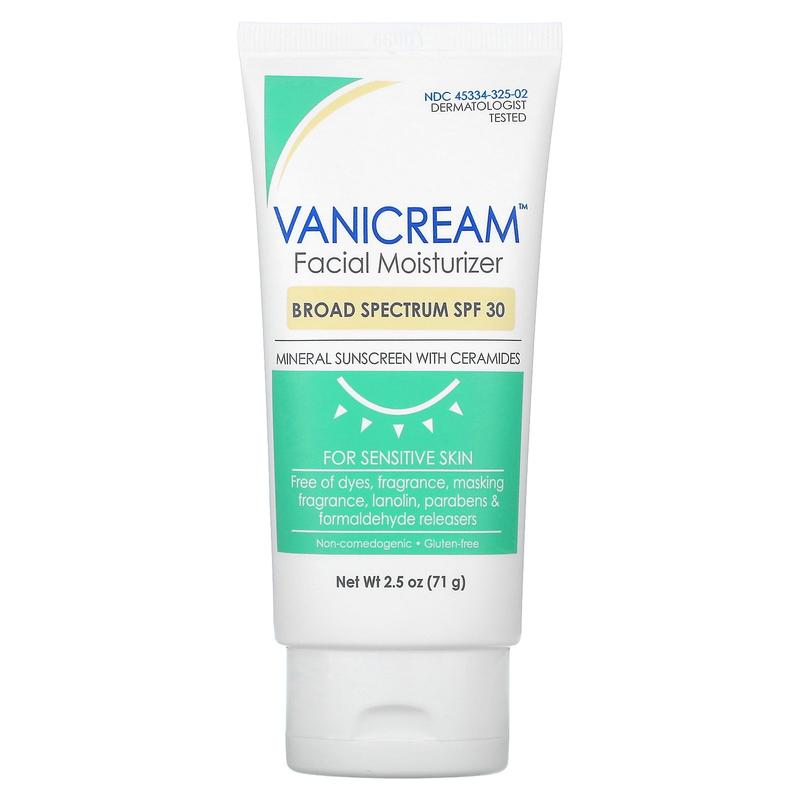 Vanicream Facial  Moisturizer, Mineral Sunscreen with Ceramides, For Sensitive Skin,  SPF 30, 2.5 oz (71 g)