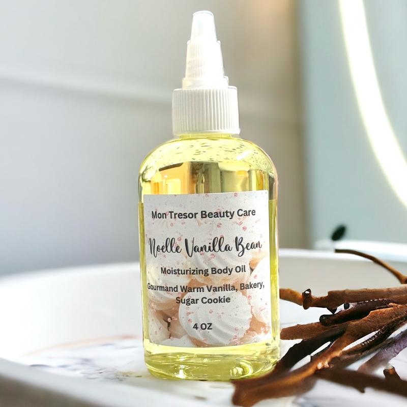 Noelle Vanilla Bean Body Oil, moisturizer, hydrating, gourmand warm vanilla bakery, vanilla, sugar cookie, womans body oil, fragrance oil, Body Care Silky Scented Scent Smoothing Moisture Moisturizing Coconut Apricot Aroma