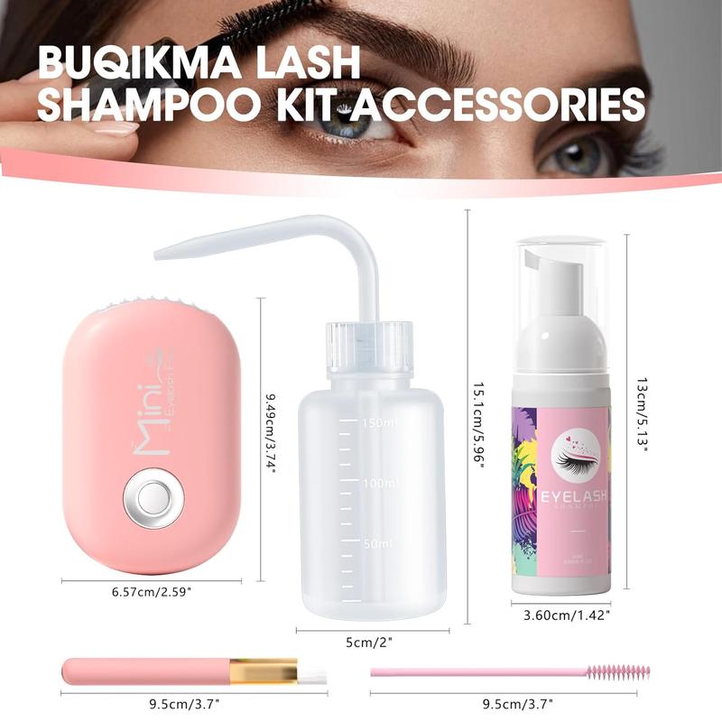 Lash Shampoo Kit - 2PCS 60ML Eyelash Shampoo Lash Cleaning Kit for Eyelash Extensions Foam Lash Clean with Type C Mini Lash Fan,Rinse Bottle,Mascara Brushes