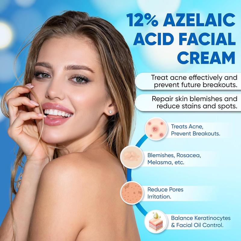 Azelaic Acid 12% Acne Cream: Premium Azelaic Acid Facial Cream - Redness Relief For Face, Redness Reducing Skin Care, Prevents Acne Breakouts, Ease Pimple Clarify Skin Soothe Irritation,1 Oz