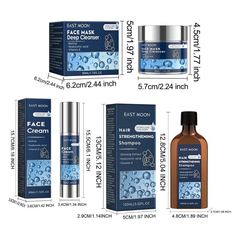 Men's Face Skin Care Set, 3 Counts set Moisturizing Face Cleaner, Hydrating Face Cream, Hair Shampoo, Body Skin Care Product for Men