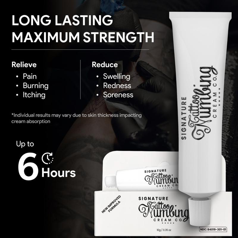 Tattoo Numbing Cream by Signature with 20X More Lidocaine Strength - Best Numbing Cream for Tattoo Before & Aftercare - Painless Tattoo with More Numbing Power (10 Grams, 0.35 Ounce