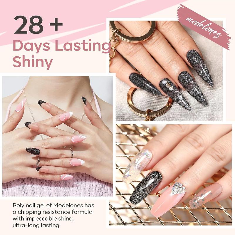 Modelones 13Pcs Poly Nail Extension Gel Kit, 6 Colors 15g Builder Extension Gel with Mini Nail Lamp brush Slip Solution Rhinestone Nail Manicure All-in-One Kit French Nail Beginner Kit birthday Gift nail care home DIY gel-x 2024 new gelx