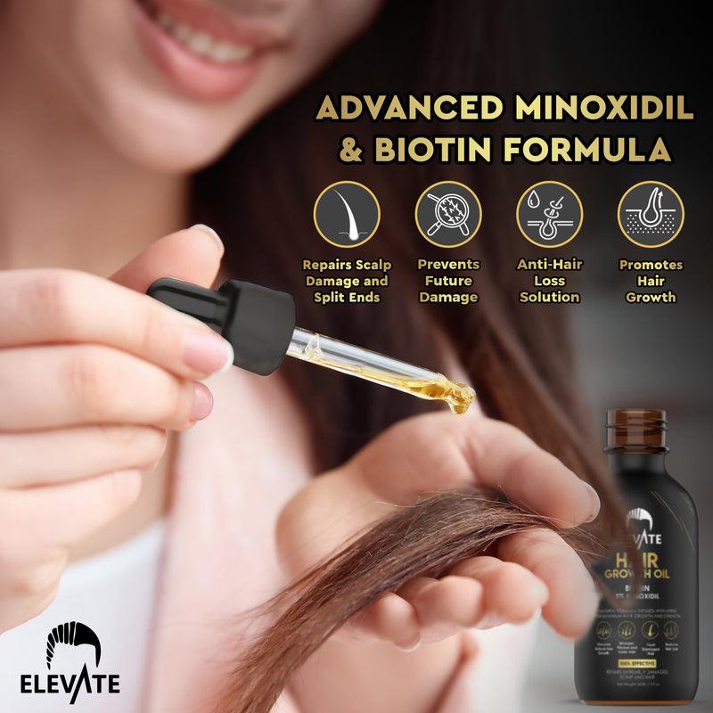 ELEVATE 5% Minoxidil Biotin Hair Growth Oil for Women & Men - Gentle & Natural Hair Serum for Hair Loss Prevention Haircare & Comfort