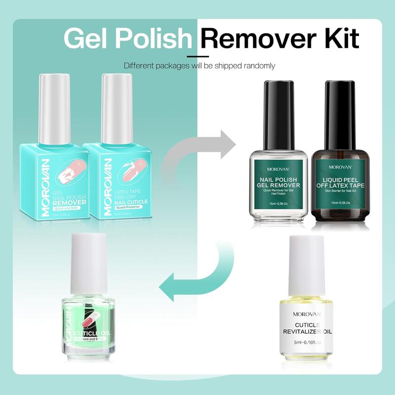 Gel Polish Remover Kit - Gel Nail Polish Remover Set with Latex Tape Peel Off Liquid with Cuticle Pusher Peeler Cuticle Oil Nail File Cleaner Quick & Easy No Need for Foil Soaking Or Wrapping