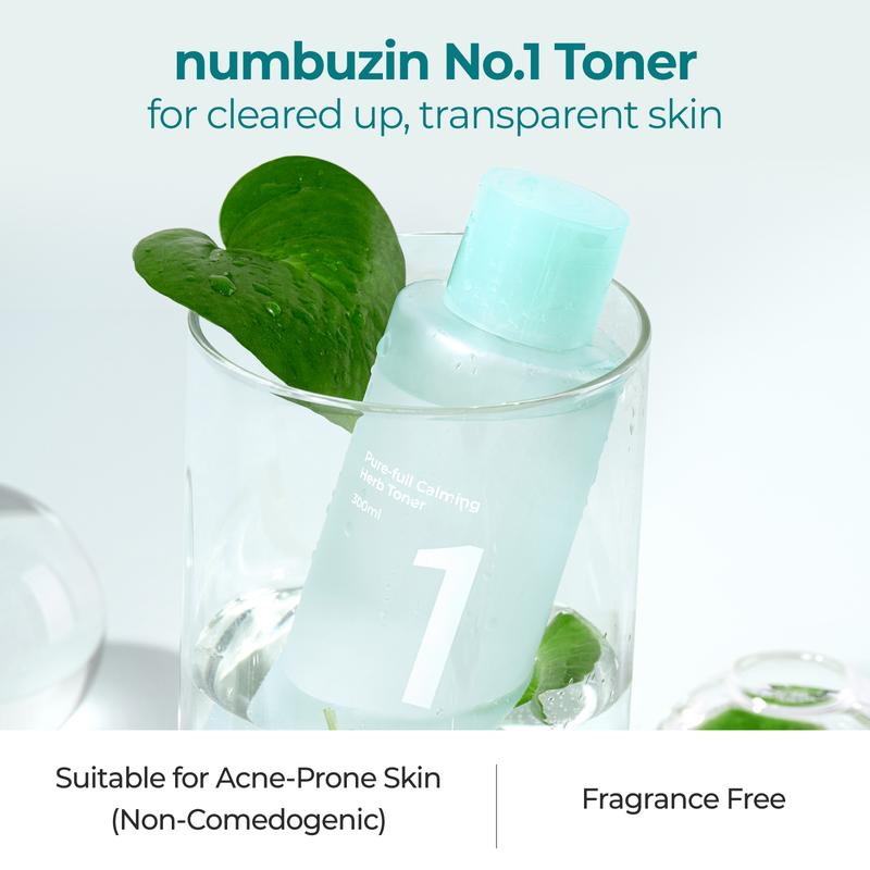 numbuzin No.1 Pure-Full Calming Herb Toner | Breakouts, Redness, Excess Oil Control, Blackhead Removal | Centella Asiatica, Heartleaf, Licorice Root | Acne-Prone, Sensitive Skin | 10.14 fl. oz.