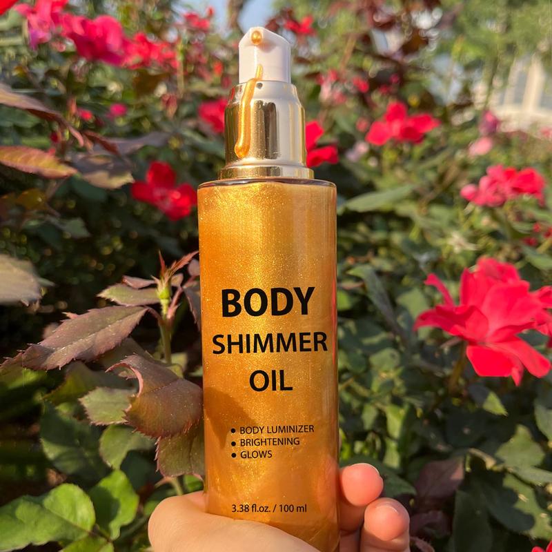 Trendy Beauty Essential! Shimmer Oil 100ml. Summer Moisturizing. Light Shimmer Glow. Non-Sticky. Summer Luminizer and Illuminator. Smooth. 3.38 Fl Oz (Pack of 1), Gold for a Radiant Look.