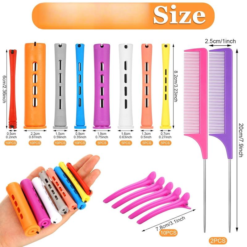 60  Perming Rods Set - 8 Sizes Cold Wave Rollers with Rat Tail Combs, Clips for Long and Short  Hair Styling, Hairdressing Kit