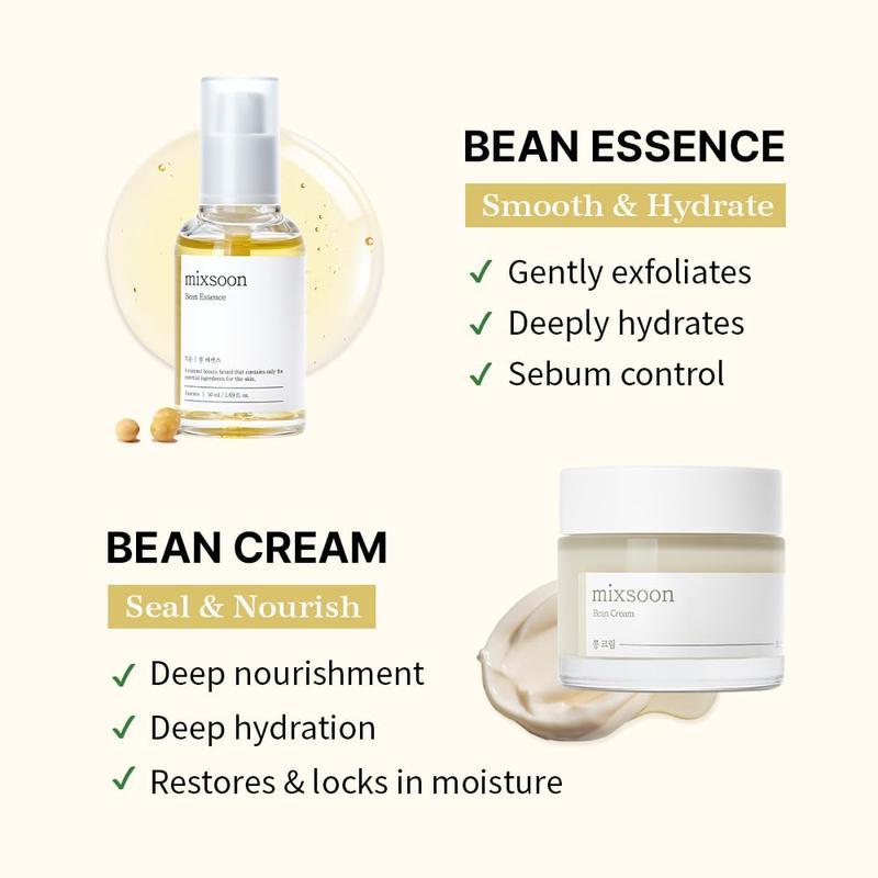 [mixsoon Official Shop] Bean Essence(1.69 Fl. Oz, 50ml) + Bean Cream (1.69 Fl. Oz, 50ml) | Natural Fermented Soybean Essence for Glass Skin Korean