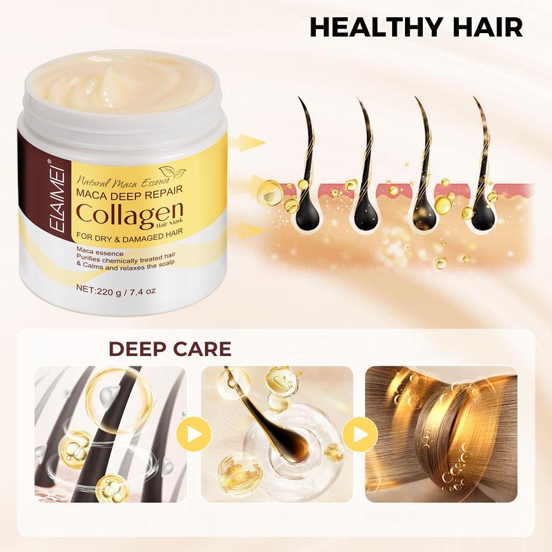 Collagen Hair Mask, Deep Moisturizing Hair Mask, Hair Care & Styling Product for Dry & Damaged Hair, Suitable for Women & Men