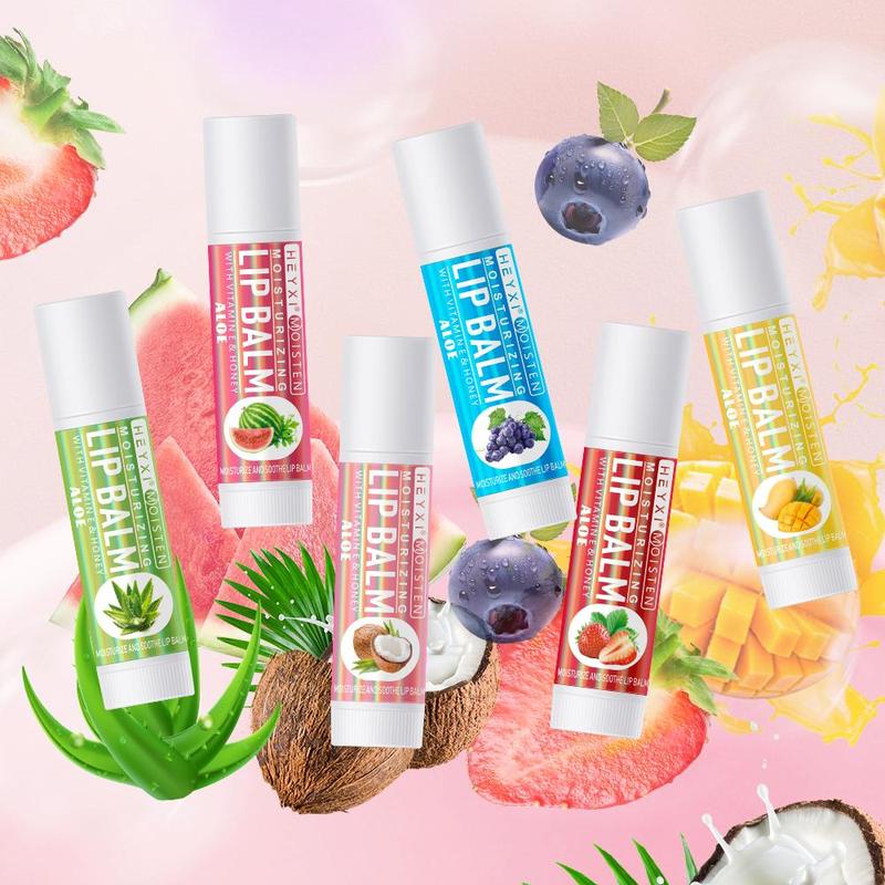 Fruit Flavor Lip Balm Set, 6 Counts set Moisturizing Lip Balm, Hydrating Lip Stick, Plumping Lip Care Stick for Girls & Women