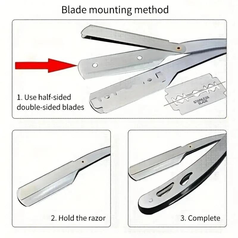 Men's Foldable Stainless Steel Blades, 1 Razor & 50 Blades, Manual Shaving Face Scraper, Barber Razor, Body Face Hair Removal Tool, Men's Care Products