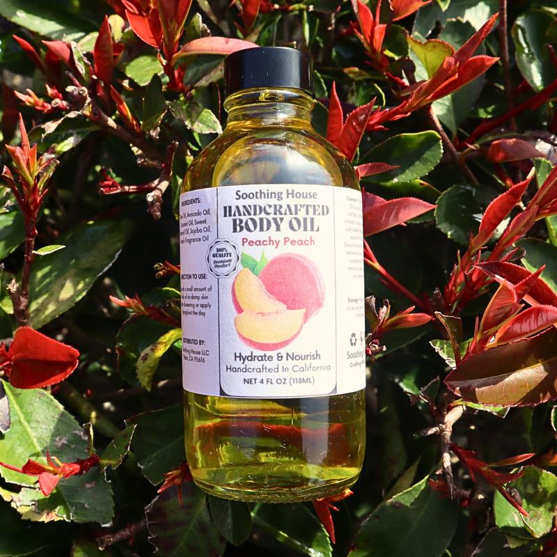 Handcrafted Peachy Peach Body Oil, 4 oz, Silky Smoothness, Aromatic, US-made