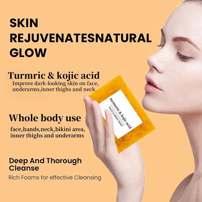 Turmeric & Kojic Acid Soap Bar, 6 Counts box Moisturizing Gentle Kojic Acid Soap with 3 Soap Bags, Body Care Soap for Women & Men