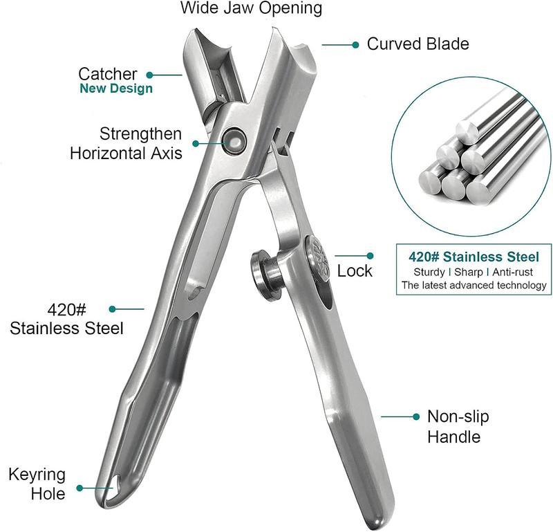 Upgrade Ultra Wide Jaw Opening Nail Clipper with Safety Lock, Long Handle Ultra Sharp Stainless Steel Nail Clippers for Tough Nails, Toenail Clippers for Thick Nails Ingrown Manicure, Clippers for FingerNails Toenails, Pedicure, Men & Women