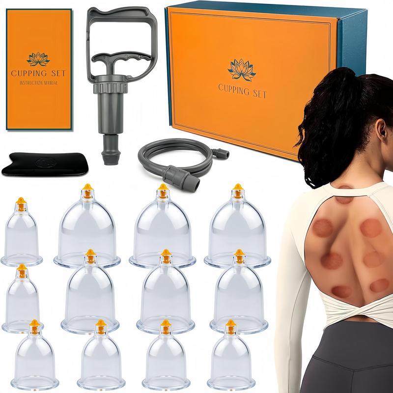 Cupping Kit, 1 Set Durable Shatterproof Cupping Glass Suction Cups with Black Pearl Padding, Manual Back Massager Suit for Home Use