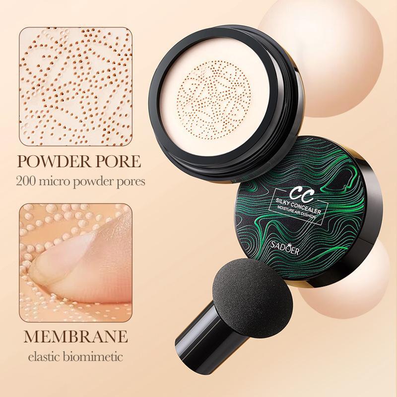 Mushroom Head CC Cream, 3 Counts set Long Lasting Moisture Foundation, Including CC Air Cushion, Painting Protective, Mushroom Head Brush