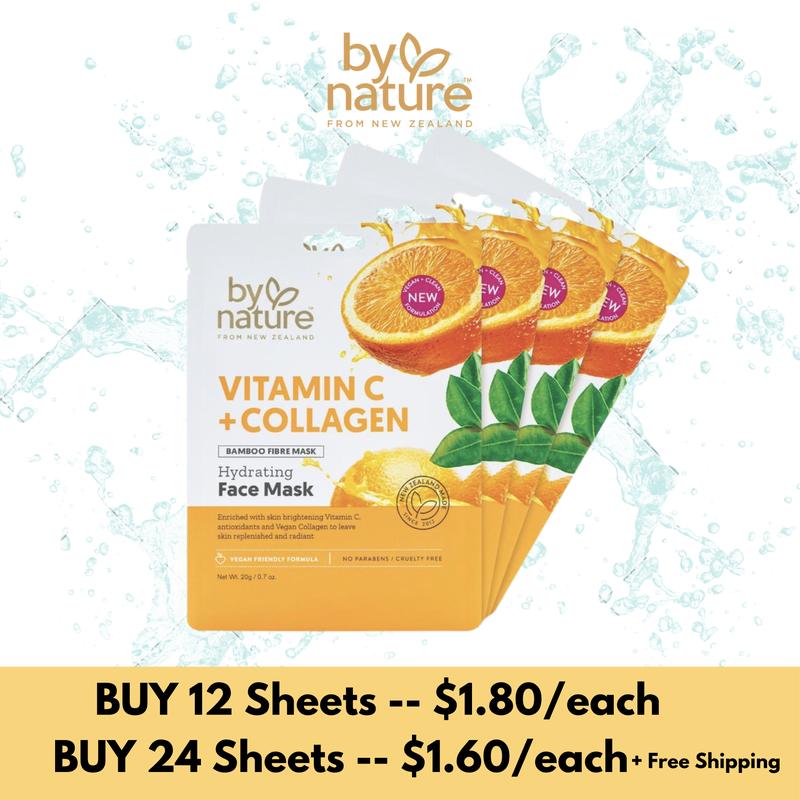 By Nature Vitamin C and Collagen Sheet Face Mask To Brighten And Hydrate Skin - By Nature Skincare From New Zealand