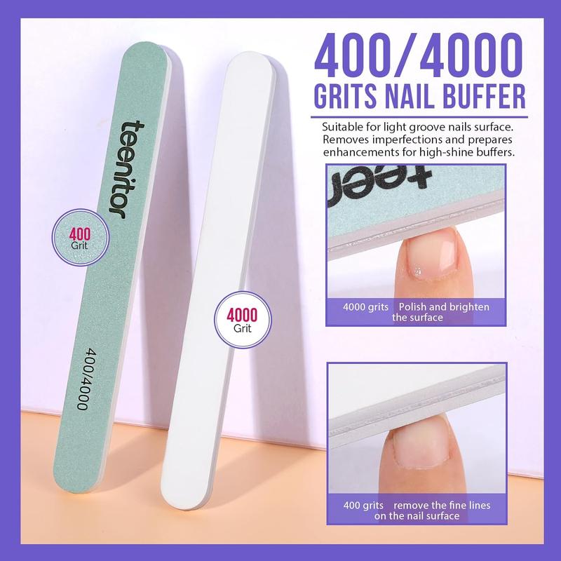 Nail Polish Gel Remover Tools Kit with Nail Clips Nail Remover Pads Cuticle Pusher Nail Brushes Nail File Grits 120 180 Buffer Block Grits 400 4000, 6 Pack Purple