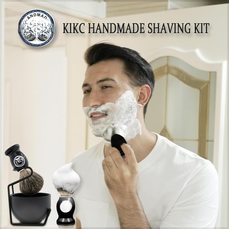 5 in 1 Shaving Kit for Wet Shave, Set Includes Hand Crafted Pure Badger Shave Brush, Stainless Steel Lathering Soap Bowl, Shave Brush Stand, Shaving Cream, Best Gift for Bearded Man, Deluxe Black