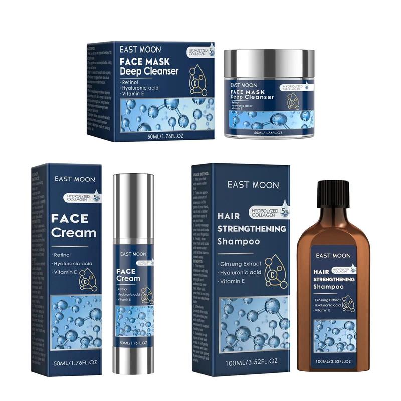 Men's Face Skin Care Set, 3 Counts set Moisturizing Face Cleaner, Hydrating Face Cream, Hair Shampoo, Body Skin Care Product for Men