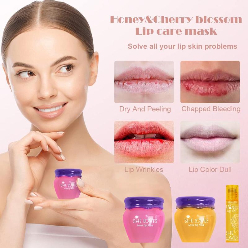 2PCS Lip Mask Overnight, Honey&Sakura Day and Night Repair Sleeping Lip Balm