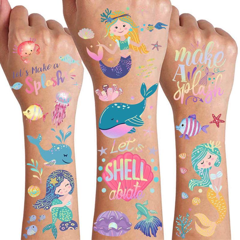 Cartoon Mermaid Pattern Temporary Tattoo Sticker, 96pcs set  Funny Waterproof Fake Tattoo Sticker, Body Art Sticker for Kids & Adults