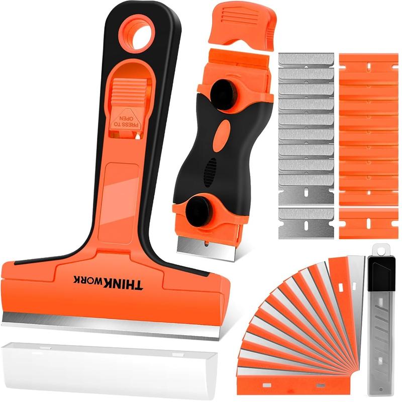 THINKWORK Razor Blade Scraper, 2 Pack Razor Scraper with 40Pcs Razor Blades for Removing Decals, Tint, Plastic Stainless