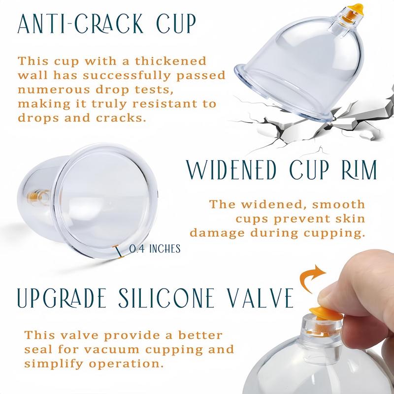 Cupping Kit, 1 Set Durable Shatterproof Cupping Glass Suction Cups with Black Pearl Padding, Manual Back Massager Suit for Home Use