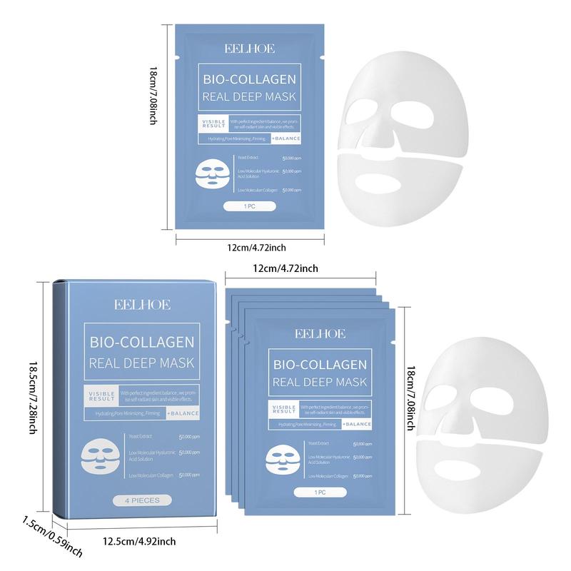 Collagen Facial Mask, 4 Counts box Deep Moisturizing & Brightening & Nourishing Facial Mask, Facial Skin Care Product for Women & Men