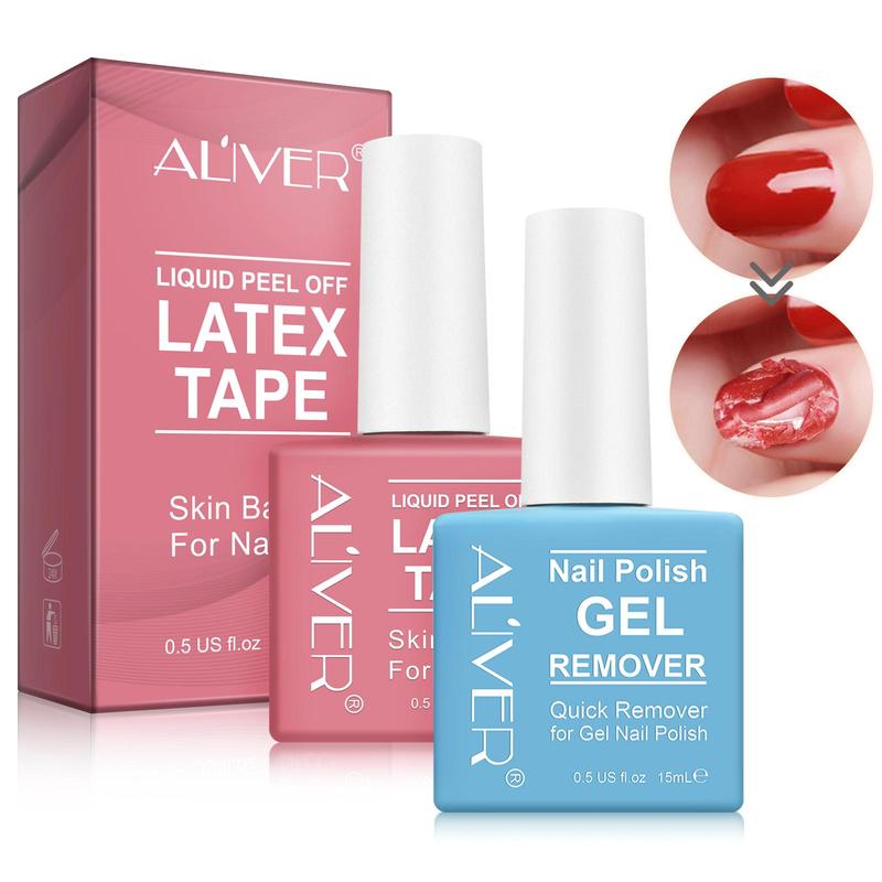 Nail Polish Gel Remover & Liquid Peel Off Latex Tape, 2 Counts set Nail Polish Fast Peeling, Prevent Nail Polish Overflow, Odorless Can Be Torn and Pulled, Painted Nails To Assist, Christmas Gift