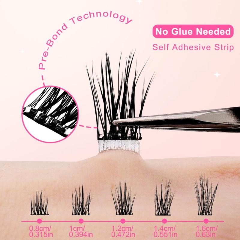 Self Adhesive Eyelashes Kit, 60 Clusters Natural Look Eyelash Extensions with Tools, Eye Makeup Enhancement False Eyelashes for Women & Girls