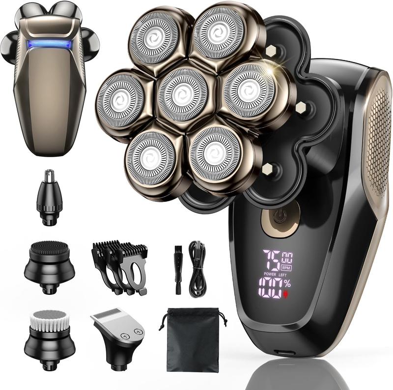 Bazivve 5-IN-1 Electric Shaver Kit with 7D Magnetic Head, LED Light, Type-C Quick Charge, and IPX7 Waterproof for Men's Grooming Needs