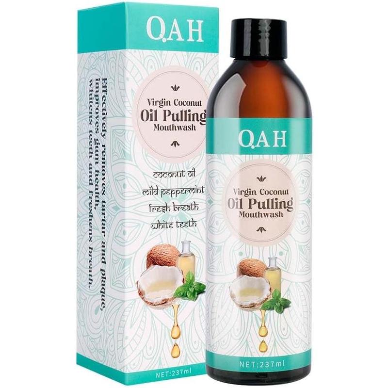 Coconut Oil Pulling for Teeth Therapy, 100% Natural Virgin Coconut Oil and Mint Essential Oil Helps Fresh Breath, Teeth Whitening, Oral Care, Gum Health, Coconut & Peppermint Mouthwash