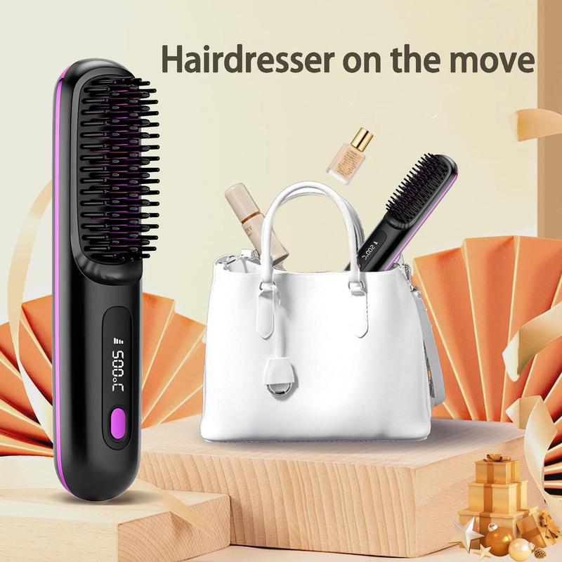 Portable Rechargeable Hair Straightener Brush, Wireless Hair Straightener, Multi-temperature Adjustable Hair Hair Styling Tool for Home & Travel